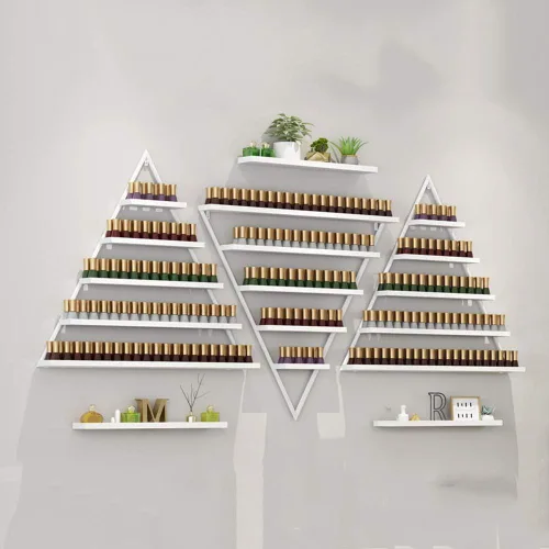 Miniatura 7 de Estante de exhibición de esmalte de uñas de metal, caja de almacenamiento de esmalte de uñas de 5 capas, estante de exhibición de cosméticos, Oro