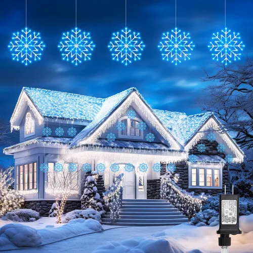 Miniatura 13 de Luces de Navidad Brightown estilo carámbano para exterior - Enchufe de 3.2 m, 5 gotas, 240 LED, luz de ventana con forma de copo de nieve con 8