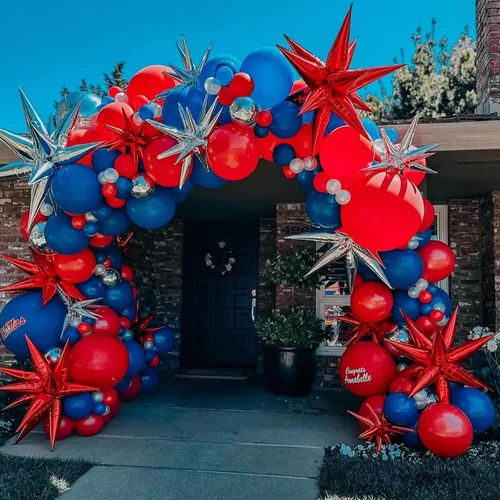 Miniatura 2 de Kit de Guirnalda de Arco de Globos Rojo Azul Plateado, Globos de Látex Rojo Azul Real Globos de Papel de Aluminio 4D con Estrella de Explosión