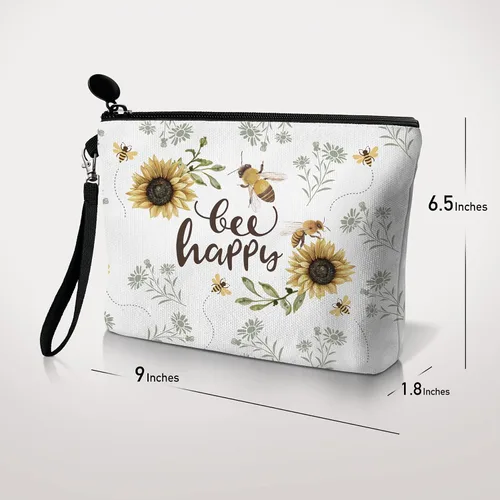 Miniatura 5 de Hglian Bolsa de maquillaje de abeja, organizador de cosméticos inspiradores, bolsa organizadora de artículos de tocador con girasol, bolsa