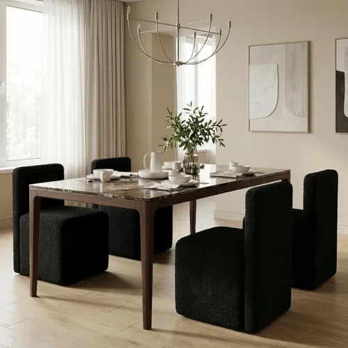 Miniatura 17 de Hyfirm Juego de 2 sillas de comedor tapizadas negras, sillas escandinavas Parsons sin brazos de tela Boucle con cojín de asiento de felpa