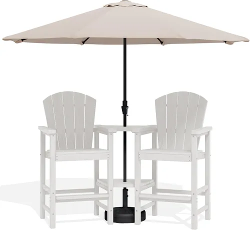 Miniatura 20 de SERWALL Juego de 2 sillas altas Adirondack con paraguas de 9 pies, sillas de exterior de altura de barra de HDPE, taburetes de bar Adirondack