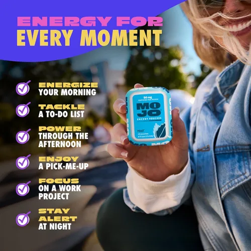 Miniatura 7 de Bolsas de Energía MOJO Sabor Menta, 50 mg de Cafeína por Bolsa, 15 Bolsas, Paquete de 5