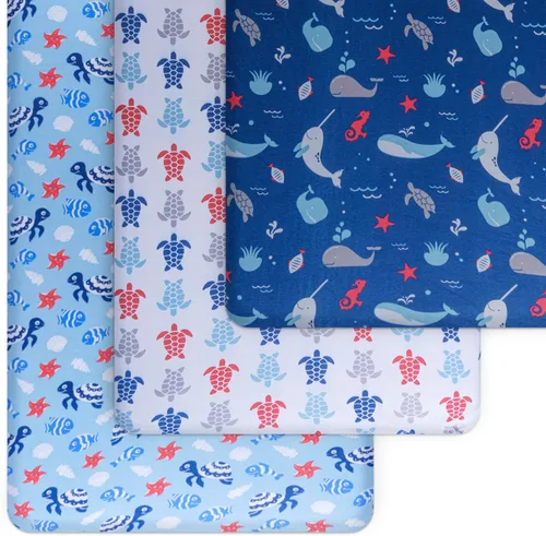 Miniatura 2 de GROW WILD Blue Ocean - Sábanas de cuna para niños (paquete de 3), sábana bajera ajustable de punto de jersey (52 x 28 pulgadas), juego de ropa