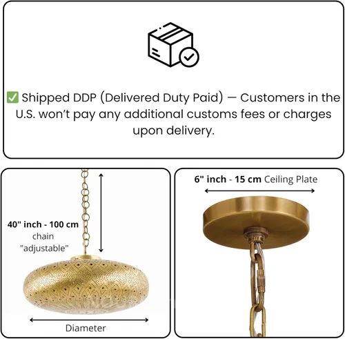 Miniatura 2 de Lámpara de techo marroquí de latón, candelabro colgante marroquí simple – colgante marroquí, lámpara de techo moderna de latón (18 pulgadas, bronce)