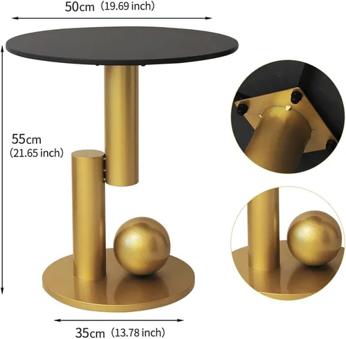 Miniatura 3 de Mesa auxiliar con parte superior de mármol, mesa auxiliar de metal dorado, mesa auxiliar moderna para sofá, mesa auxiliar redonda de café para sofá