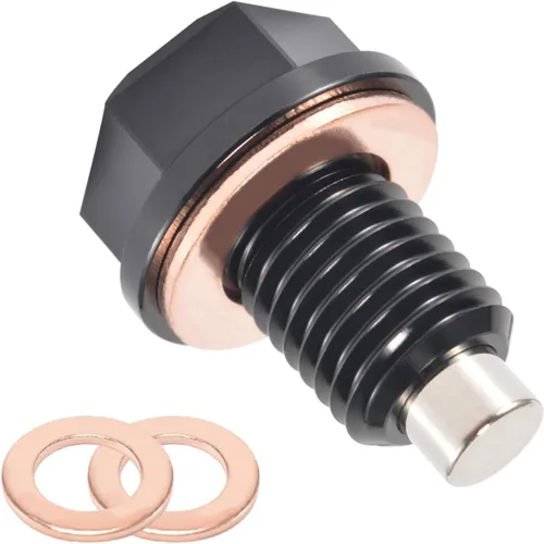 Miniatura 7 de Tapón de drenaje de aceite M14 x 1.5 Tapón magnético de drenaje de bandeja de aluminio T6 para aeronaves, con 3 piezas de arandelas de cobre rojo