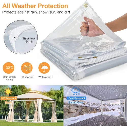 Miniatura 4 de Cortina de lona transparente para exteriores, 6 x 8 pies, impermeable, a prueba de viento, 24 mil, lona de vinilo transparente para patio, pérgola