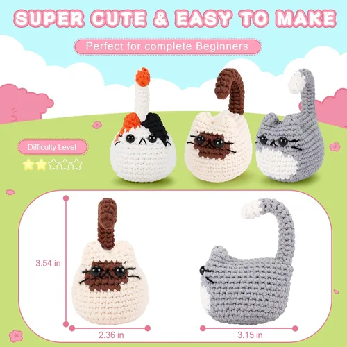 Miniatura 5 de Kit de ganchillo para gatos para principiantes, 3 piezas, kits de ganchillo para gatos, regalos de agradecimiento para profesores para mujeres, kit