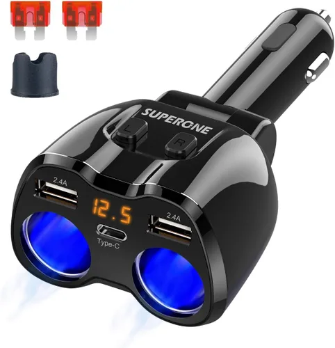 Miniatura 8 de SUPERONE Adaptador de corriente divisor de encendedor de cigarrillos de 200 W, cargador de coche USB C con entrega de potencia de 20 W 3.0 y QC 3.0