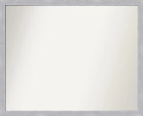 Amanti Art Silver Bathroom Mirror for Over Sink, 26x32 Custom Made Grace Brushed Nickel Narrow Rectangle Vanity Mirror, Large Modern Wood Frame,