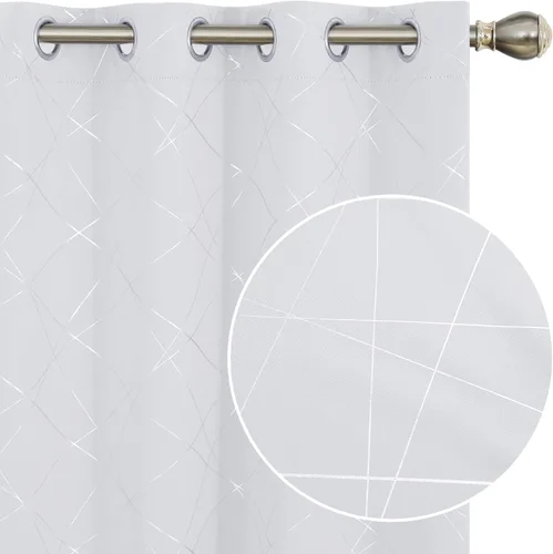 Miniatura 10 de Deconovo Cortinas opacas para dormitorio con estampado de líneas geométricas, juego de 2 paneles, eficiencia energética, con ojales, para oscurecer