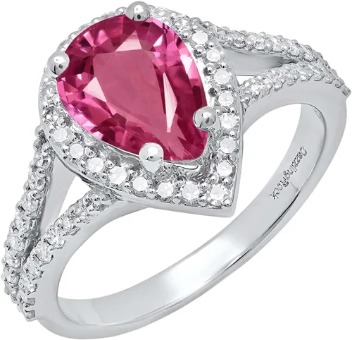 Miniatura 45 de Dazzlingrock Collection Anillo de compromiso con forma de lágrima y diamante blanco natural redondo de 0.45 quilates con halo de diamantes blancos