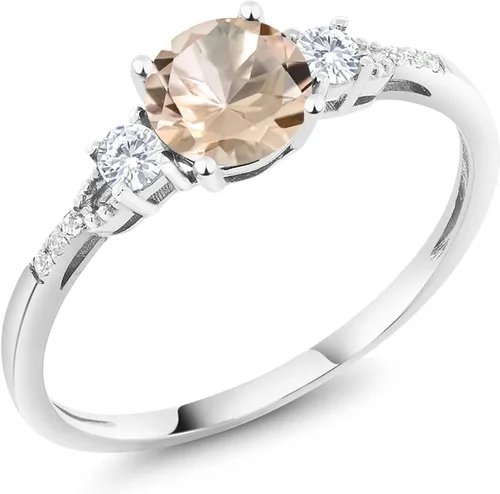 Miniatura 134 de Gem Stone King Anillo de compromiso de 3 piedras preciosas redondas de oro blanco de 10 quilates con piedra natal de 0.236 in con piedra natal