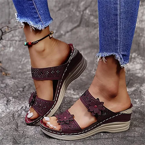 Miniatura 150 de Ladmiple Sandalias ortopédicas florales de moda 2023 con soporte de arco, zapatillas romanas casuales con puntera abierta