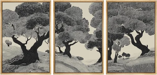 Miniatura 74 de SIGNWIN Lienzo enmarcado para pared, juego de arte de collage de hojas transparentes en blanco y negro, ilustraciones de naturaleza silvestre, arte