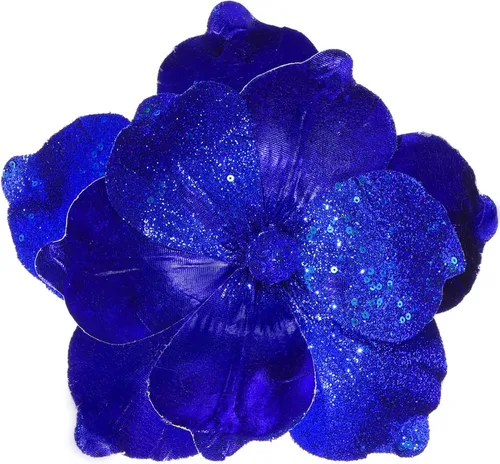 Miniatura 13 de Flores de Navidad grandes con purpurina de 10 pulgadas, 6 unidades, flores artificiales de magnolia de terciopelo, decoraciones para árbol