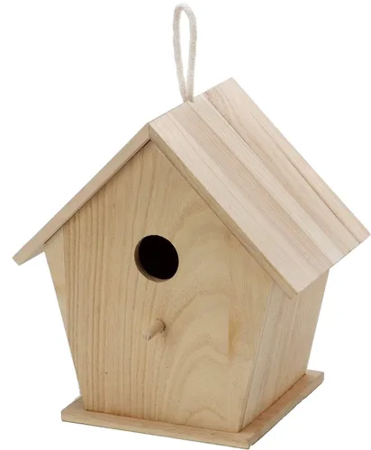 Miniatura 6 de Darice Casa de pájaros natural sin terminar – Madera clara, agujero de estrella – para proyectos de vacaciones y decoración del hogar – Decora