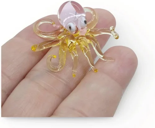 Miniatura 19 de WitnyStore Figura pequeña de pulpo arcoíris punteado dorado de 5½ pulgadas, pulpos de vidrio soplado a mano, calamares, sepia, moluscos marinos