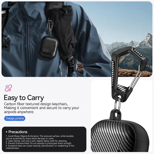 Miniatura 6 de Compatible con AirPods Pro de 2ª Generación Funda con Soporte para Teléfono, (con Clip de Bloqueo) Diseño de Fibra de Carbono Funda de Protección