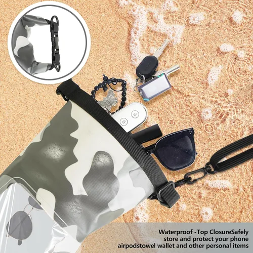 Miniatura 5 de Bolsa impermeable IP68, 2L - Bolsa impermeable para piscina con tapa enrollable, bolsas secas para kayak impermeables con bolsa para teléfono, bolsa