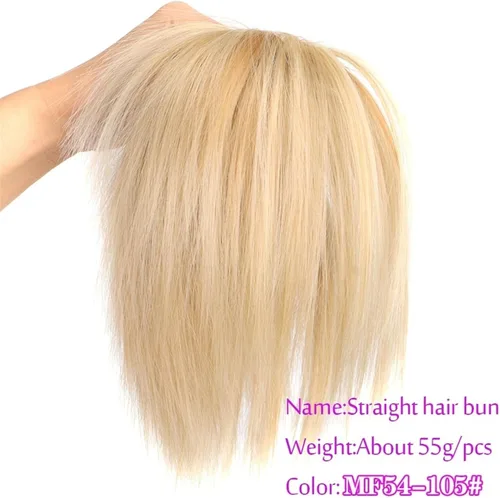 Miniatura 2 de GRFIT Extensiones de moño de cabello sintético con moño, desordenado, esponjoso, lacio, banda elástica, moño para mujer, extensiones de moño