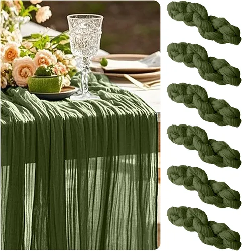 6 caminos de mesa de gasa de 10 pies para arco de boda rústico, decoración de baby shower, fiesta de cumpleaños (6, verde oliva oscuro)