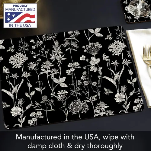 Miniatura 4 de Manteles Individuales Decorativos Premium de Tablero Duro para Mesa Jardín de Medianoche Negro y Blanco Paquete de 4 Fabricado en los Estados Unidos
