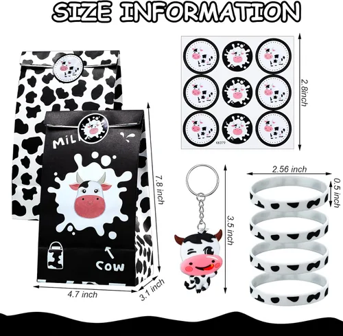 Miniatura 2 de 104 piezas de recuerdos de fiesta de vaca incluyen lindas pulseras de silicona de vaca llavero, bolsas de regalo de fiesta, calcomanías impermeables