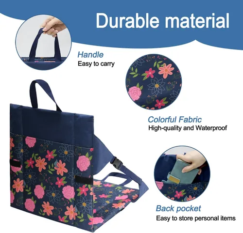 Miniatura 5 de Floral Foldable Bleacher Seat Waterproof Portable Stadium Cushion Adjustable back, 1.2cm pad, handle&pocket. For bleachers camping beach hiking