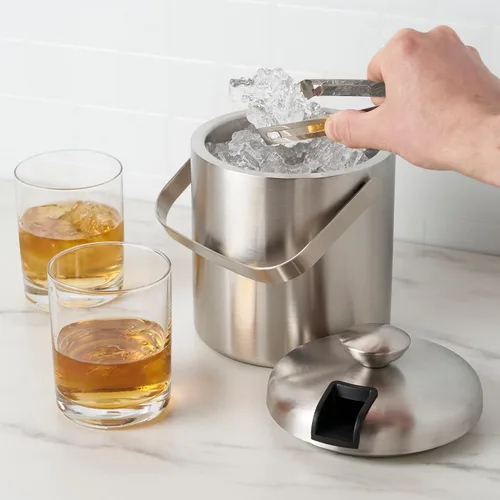 Miniatura 5 de Cubos de hielo de acero inoxidable True para fiestas con tapa, capacidad de 1.3L. Cubo de hielo de doble pared con pinzas, aislado, para bar