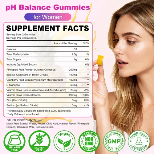 Miniatura 5 de Gomitas de equilibrio femenino para mujer, gomitas de equilibrio de pH que apoyan la flora vaginal, la salud intestinal y el sistema inmunológico