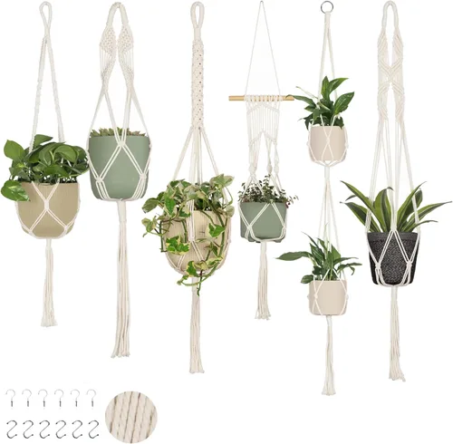 Miniatura 9 de Nook Theory Paquete de 4 Colgadores de Macramé para Plantas con 8 Ganchos - Macetas Colgantes para Plantas de Interior, Colgadores de Macramé Boho