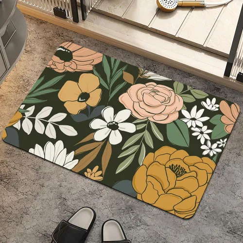 Miniatura 17 de Alfombra de baño, diseño abstracto de mármol azul y dorado, antideslizante, de secado rápido, súper absorbente, delgada, para debajo de la puerta