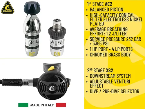 Miniatura 5 de Cressi Regulador de buceo ideal para principiantes y alquiler- Simple, fuerte y fácil de usar - Filtro cónico y sistema de regulación aguas abajo