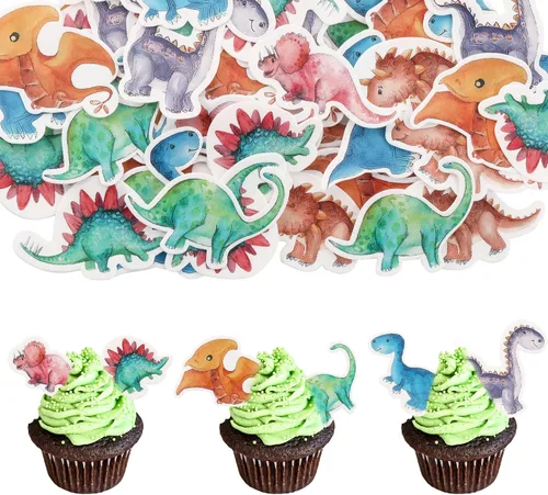 Miniatura 12 de Gyufise 24 piezas de adornos de dinosaurios con purpurina azul 3 Rex Roar Dinosaur Cupcake Picks Three Years Old Dino Theme Baby Shower 3er Birthday