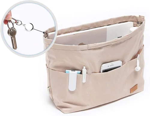 Miniatura 34 de iN Organizador de bolso con cremallera de tela de nailon para mujer, Beige