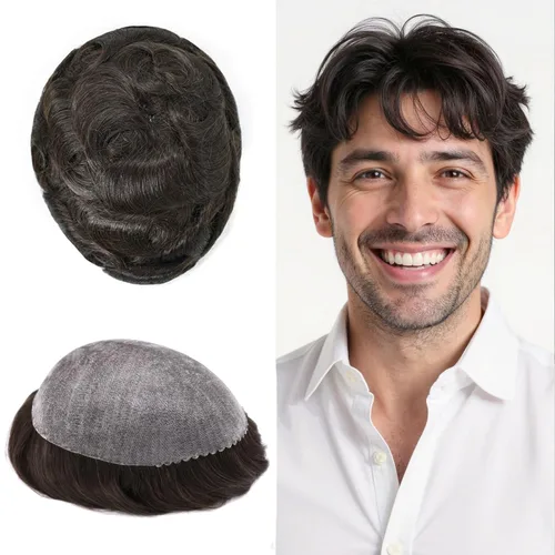 Miniatura 105 de Toupee for Men Hair Piece Real Human Hair Full Poly Skin Mens Toupee Mens Hair System Injected PU Hair System Invisible Hairpiece for