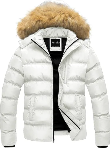 Miniatura 19 de Pursky Chaqueta de plumón impermeable para hombre, abrigos de invierno con capucha de piel para esquiar, parka con capucha de piel