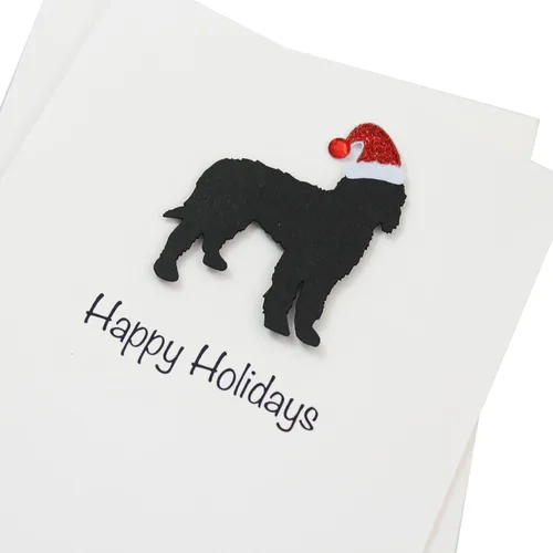 Miniatura 2 de Black Doodle Bernedoodle - Tarjetas de Navidad (10 unidades), hechas a mano, base blanca, perro con sombrero de Papá Noel Negro