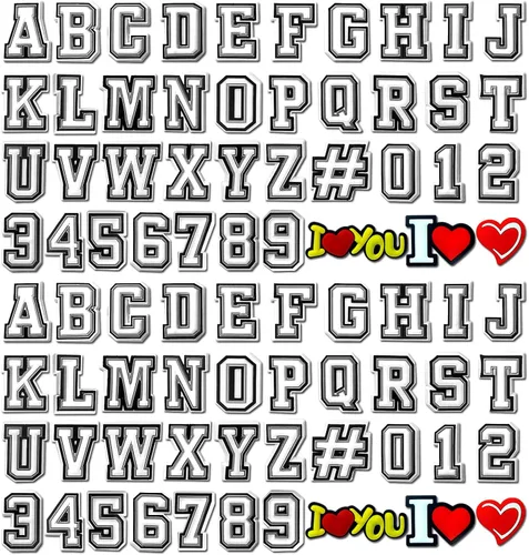 XZYPLHJ Dijes de letras para decoración de zapatos, 74 letras + paquete de 6 dijes de corazón para zapatos, sandalias de zueco, decoración de