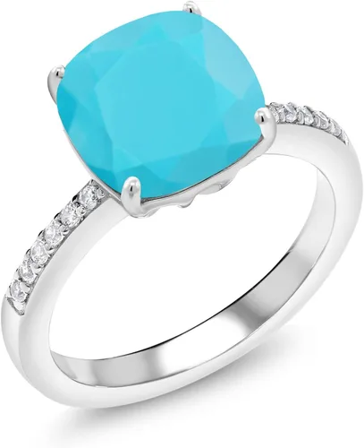 Miniatura 19 de Gem Stone King Anillo de compromiso de plata de ley 925 con piedra preciosa de corte cojín de 0.39 pulgadas Anillo de compromiso de aniversario