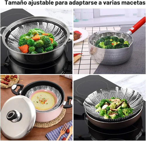 Miniatura 5 de Zocy Cesta de vapor, cestas de vapor de verduras de acero inoxidable para cocinar al vapor expandible para adaptarse a ollas de varios tamaños