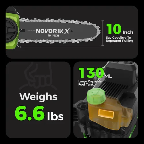 Miniatura 2 de NovorikX Motosierra inalámbrica de 20 V, motosierra eléctrica de 10 pulgadas con batería de 4.0 Ah y cargador, engrasador automático, tensión