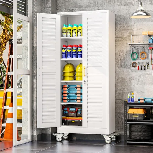 Miniatura 11 de Metal Garage Storage Cabinet, 36” Rolling Wheels Tool Cabinet with Lock-2 Adjustable Shelves, Locking Storage, Steel Locker Storage Systems for Home