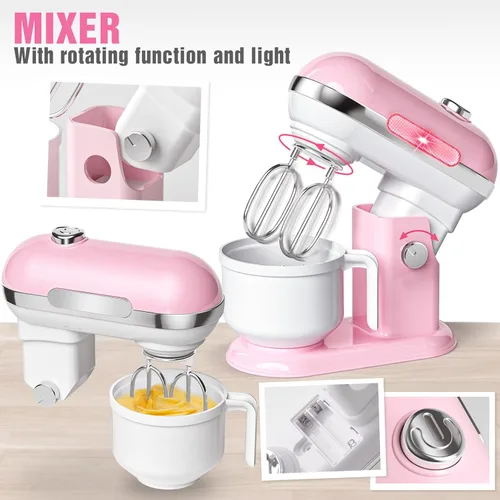 Miniatura 4 de Juego de juguetes de cocina para niños, 7 piezas sin BPA, aparatos de juego de simulación con sonido ligero, cafetera, batidora, batidora, tostadora