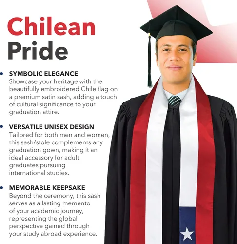 Miniatura 5 de Vision Wear - Fajaestola de graduación de América del Sur - Lujoso símbolo cultural - Abraza tu herencia - Banda de orgullo y honor, Chile Flag