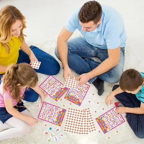 Miniatura 6 de Tarjetas de juego de bingo de cumpleaños para niños, niñas y adultos, 24 jugadores, fiesta de cumpleaños, juegos de bingo para escuela, aula, Rosa