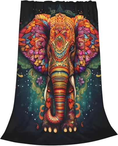 Miniatura 2 de Manta con diseño de mandala y elefante, regalos para mujeres adultas, manta de franela india colorida, suave y esponjosa, ligera para decoración