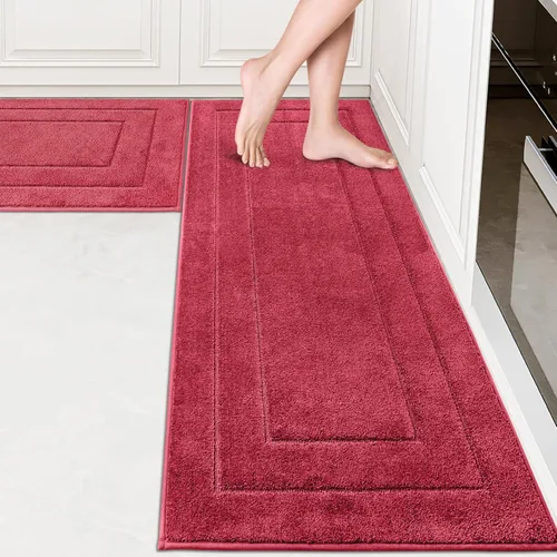 Miniatura 53 de PURRUGS Juego de 2 alfombras de cocina lavables a máquina (24 x 35.5 + 24 x 59 pulgadas), alfombras de pasillo de cocina antideslizantes y Marrón